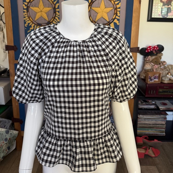 Topshop Tops - Topshop Black and White Checkered Top with Open Back